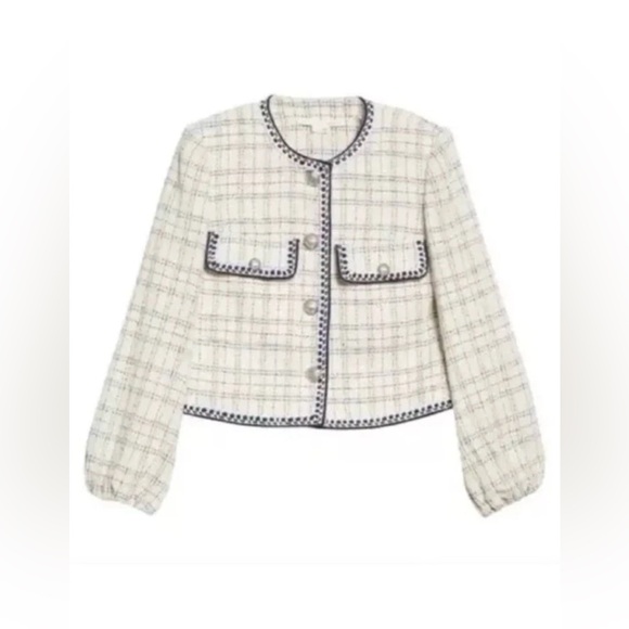 New Veronica Beard Brim Jacket in Off White/Blue Multi Size 6 $648